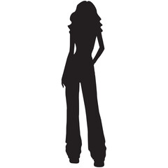 Woman in curly hair wearing jeans silhouette