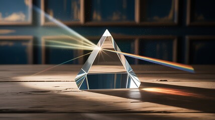 Triangular prism refracting light into rainbow spectrum refraction