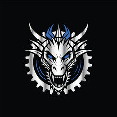 Tyrannosaurus Dinosaur head vector logo template and t-shirt design on black background.