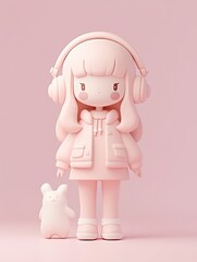 Cute 3D blind box toy style Q version character in soft pastel color tones and matte clay texture, isolated on white background.
