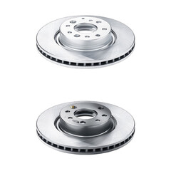 Two metallic disc brake rotors, stacked vertically