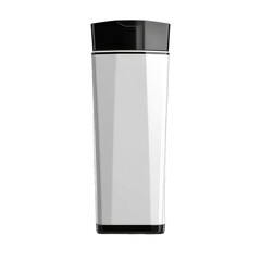 Empty white plastic bottle with black cap