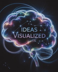 Futuristic digital brain with glowing network, symbolizing creativity and visualization of ideas.