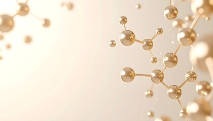 Fototapeta premium 3D abstract molecule clusters in golden beige, soft lighting, medical tech concept 