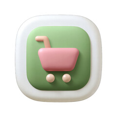 Pastel-colored shopping cart icon on a square, rounded button