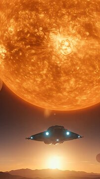 Abstract Space Scifi Spaceship Sunset Orange Star Planet Exploration