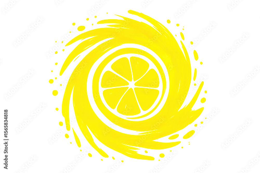 Poster fresh lemon slice with swirling yellow juice, creating a refreshing and vibrant design on a transpar