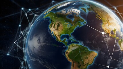 Detailed Visualization of North America with Dynamic Light Connections – Global Communication, Technology, Networking, and Data Flow Concept for Digital Infrastructure Themes