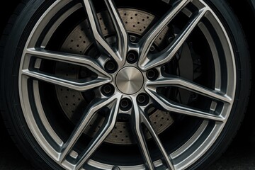 High-performance sports car wheel with precision-engineered aluminum rim and automotive excellence