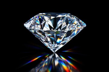 Brilliant cut diamond with spectacular light refraction creating rainbow prisms