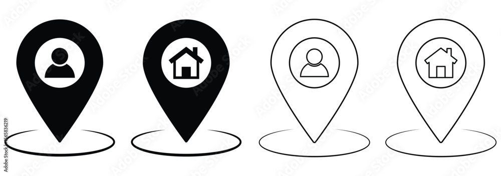 Poster location pin icon set. map navigation line style symbol. gps location sign. mark location, location 