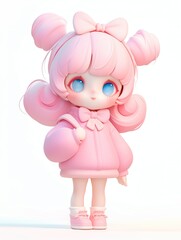 Cute 3D blind box toy style Q version character in soft pastel color tones and matte clay texture, isolated on white background.