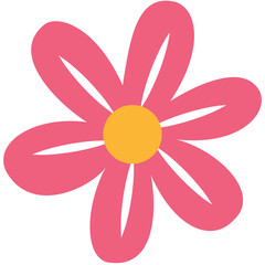 2D illustration of a colorful pink flower with a yellow center, perfect for spring designs, kids’ graphics, or floral patterns.