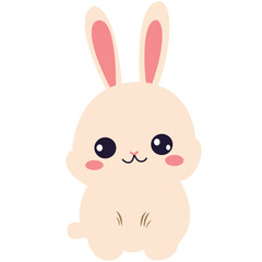 2D illustration of a cute bunny with large eyes and pink ears, perfect for kids’ designs, Easter themes, or cartoon graphics.