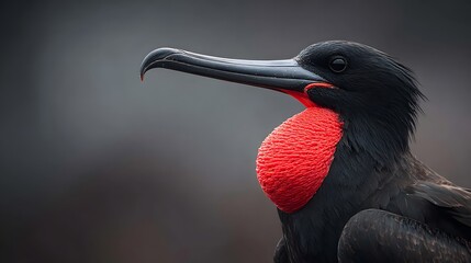 Close up of a magnificent frigatebird with its bright red inflated throat pouch