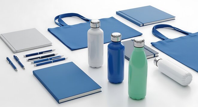 Promotional Branding Kit: Notebooks, Pens, Tote Bags, and Water Bottles