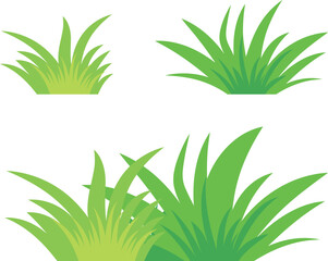 Flat Minimal Vector Set of Green Grass Tufts and Blades for Landscape Illustration and Game Asset Template