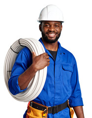 Happy Plumber with pipes
