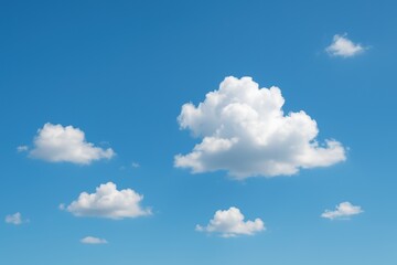 Obraz premium Perfect azure blue sky with fluffy white cumulus clouds creating serene background for positive messaging and clean design applications