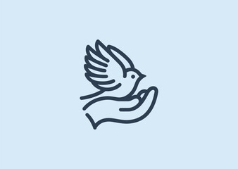 Hand and bird logo for freedom, care, or spiritual brand identity.