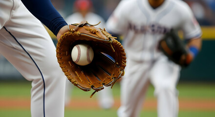 Baseball glove catching ball mid-air