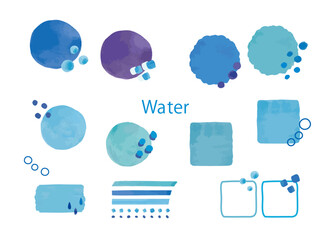 水彩で描いたナチュラルな雨や水　装飾用 ベクターイラストアイコンセット素材