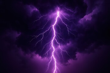 Brilliant purple lightning strike illuminating dark stormy sky with dramatic energy
