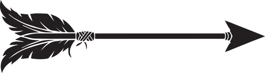 Fototapeta premium Arrow with feathers in black vector illustration isolated on white background