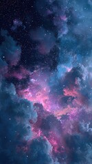 Fototapeta premium A vibrant watercolor illustration of a dreamy night sky with glowing stars and soft clouds, vivid colors