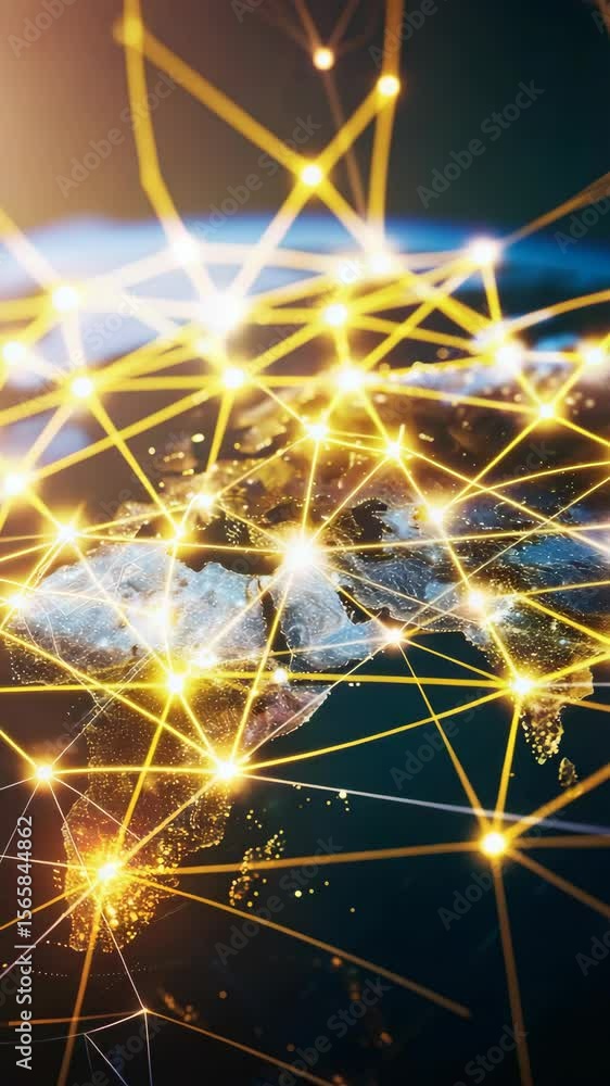 Poster electrical circuit patterned on world map, symbolizing global connectivity and digital infrastructur
