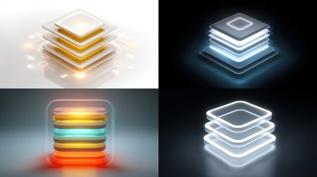 Isolated data layers visualized in stacked square arrangements for web application usage