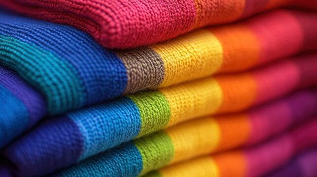 Stacked colorful knitted fabrics