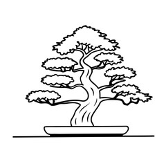 Bonsai Tree Outline Vector Illustration Elegant Design Element