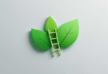 green eco friendly business logo. 3D Green Leaves with Ladder Icon Representing Startup Farming Concept