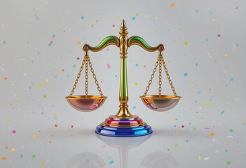  Colorful scales of justice 3D icon Representing Justice Equality Law and Decision Making on white background.