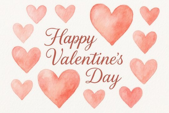 Whimsical Valentine's Day illustration with watercolor hearts and romantic typography