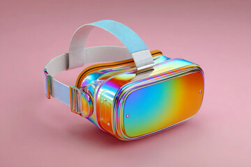 Colorful virtual reality headset with shiny surface pink background