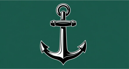 A detailed illustration of a dark, metallic anchor set against a green background.