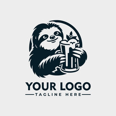 Cartoon sloth holding a beer glass with foam, presented as a logo design.