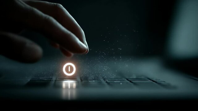 Finger Typing on Keyboard with Soft Blue Light and Sparkling Effects Dark Background for Technology Concept Optimized for Adobe Stock