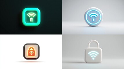 Iconography shows connected and locked network access in colorful contrasting settings