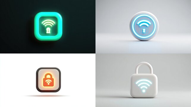 Iconography shows connected and locked network access in colorful contrasting settings