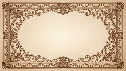 Elegant Ornate Frame with Brown Swirls and Floral Design on Beige Background