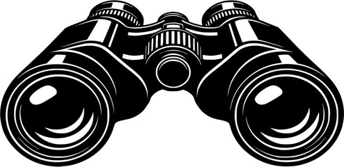 Black and white vector illustration of a pair of binoculars.