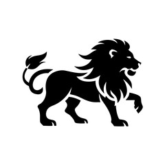 Illustration of a black lion walking to the right side