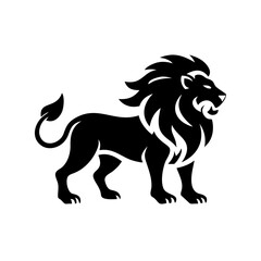 Silhouette of a standing lion with a bushy mane design