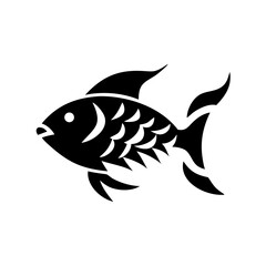 Silhouette of a fish with scales and fins in black color