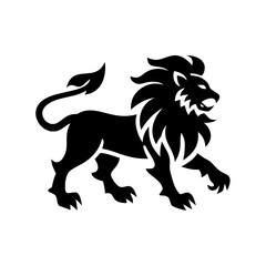 A black silhouette of a heraldic lion rampant walking