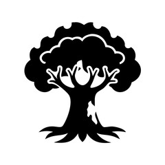 Silhouette of a tree with rounded leaves and branches