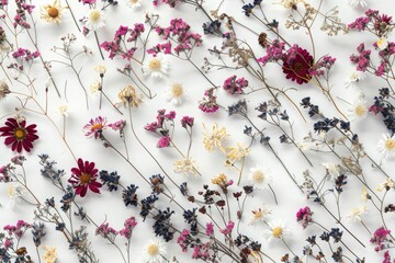 High Resolution Picture of Natural Dried Flowers Pattern on White Bakground